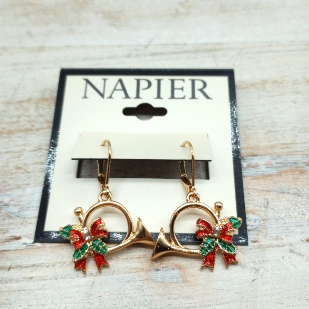 Napier Christmas Gold-Tone Horn Earrings